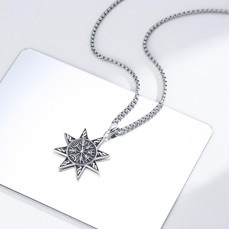 MEDWISE Viking Compass Eight-pointed Star Pendant Necklace 925 Sterling Silver