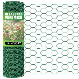 16 x 600 Inches Chicken Wire for Floral Arrangements, Green Chicken Wire, Hexagonal Galvanized Wire Mesh for Poultry Barrier, Flower Arrangement, Crafts and Garden
