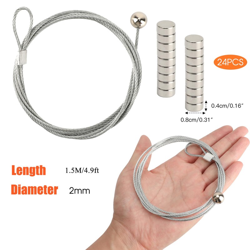 OOTSR 2Pcs Photo Hanging Wire and 24Pcs Mini Magnets, 1.5m(4.9ft)