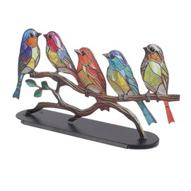 Stained Glass Birds On Branch Desktop Ornaments, Iron Double Painted Bird Colorful Stained Glass Birds Figurine, Beautiful Birds Ornament Tablet for Indoor Home Office Decorations (5 Birds)