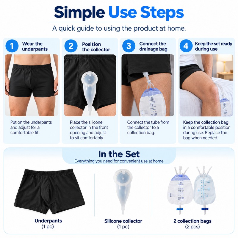 Male External Urine Collector for Bedside & Travel Use –