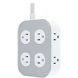 GE UltraPro 10-Outlet Surge Protector, 2100 Joules, 4ft Braided Extension Cord, Flat Plug, Power Strip with Wide-Spaced Outlets, Gray/White, 84860
