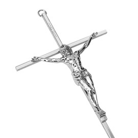 KUXBET Crucifix Wall Cross, Metal Wall Hanging Cross,10inch Silver Jesus Crucifix Home Décor, Gift for Family