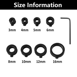 1 Set 3-16mm Drill Bit Depth Stop Collar Ring Set, Woodworking Precision Positioning Depth Limiter, 3 4 5 6 8 10 12 16mm with Hexagon Wrench for Consistent Drilling (Black)