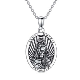 ROMANTICWORK Santa Muerte Necklace 925 Sterling Silver Grim Reaper Pendant Mexican Saint Death Skull Necklace Jewelry Gift for Men Women