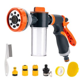 Deluxe Dog Washing Hose Attachment with Soap Dispenser Bottle, 8-Pattern Sprayer with Multiple Connectors, Suited for Pets, Cars, Lawn Care, Vinyl Siding