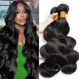 SHWAIR 10A Body Wave Bundles 22 24 26 Inch Human Hair Bundles 100% Unprocessed Brazilian Body Wave Bundles 3 Bundles Human Hair Wet and Wavy Long Hair Weave Bundles Natural Black Color Bundles