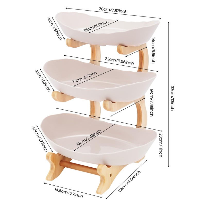 Gbonklong 3 Tier Fruit Bowl Basket, Plastic Oval Bowl Set