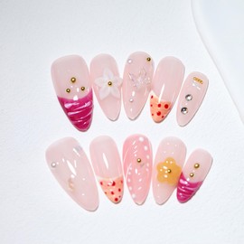 10 pcs Handmade Press On Nails,Ocean-Themed 3D Shell French Aurora Cat Eye,Summer latest styles, Almond Shape, Reusable DIY Nail Art for Women and Girls (A03, S)