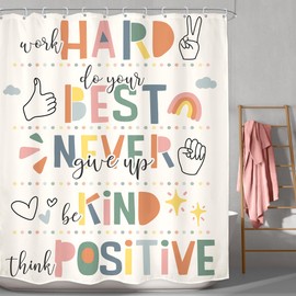 LGhtyro Kids Inspirational Quotes Shower Curtain Bathroom Set 60Wx71H Inches Funny Cartoon Cute Colorful Motivational Words Rainbow Dots Bath Accessories Classroom Art Home Decor Fabric 12 Pack Hooks