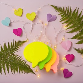 Evergreen Goods Sticky Notes Neon Speech Bubbles Removable Assorted Colours (Yellow, Peach, Orange, Green) 100 Sheets per Pad, 76 x 76 mm, 12 Pads, Neon Speech Bubbles