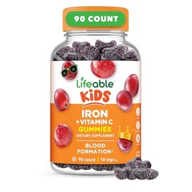 Hierro natural para niños, con vitamina C, 10 mg – Suplemento de goma de gran sabor natural – Sin gluten vegetariano sin OMG masticable – para anémico