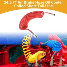 Partuto 25 Circle Air Brake Hose Oil Cooler Coiled Short Tail Line Brake Coil Cable for Trucks Tractors Assembly with M22x1.5 NPT Fitting Red 24.5FT