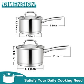 E-far Stainless Steel Saucepan with Lid Set - 1QT & 2QT, Triply Sauce Pan Induction Pot for Cooking, Boiling, Compatible with All Stoves, Visible Lid, Healthy & Non Toxic, Oven & Dishwasher Safe