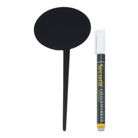 SECURIT - Silhouette TAG Garden Stake Set of 5 + 1 Chalk Marker - Round Shape - For Cafés, Bars, Restaurants, Shops - 18 x 8.1 x 0.1 cm - Black