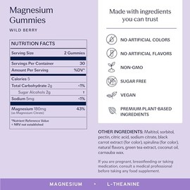 TRIP Gomitas de Magnesio Con L-Teanina, Veganas, Sin Azúcar, Suplemento de Magnesio para Adultos, 180 Mg de Magnesio Por Porción, Masticables para Lle