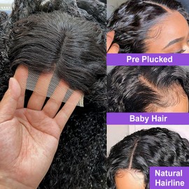 Curly Human Hair Wig for Black Women Transparent 4x4 Kinky Curly Lace Front Wigs Pre Plucked 180% Density 20 Inch