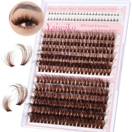 Fluffy Brown Lash Clusters with Bottom Lashes Cluster Eyelash Extensions 14-25mm D Curl Individual Lashes with Bottom Lashes Clusters 288pcs Lash Extension 80D+120D Wispy Brown Eyelash Clusters