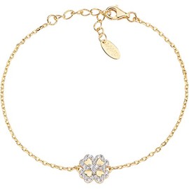 Amen Amore BRQCLGBZ 925 Sterling Silver Plated Clover Pendant Bracelet with Cubic Zirconia Stones of Length 16cm, Sterling Silver, Cubic Zirconia