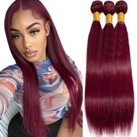 Leruikair Human Hair Bundles 18 20 22 Inch Straight Bundles Human Hair Burgundy 99J Unprocessed Brazilian Quick Weave Hair Bundles for Black Women