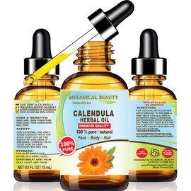 Botanical Beauty CALENDULA HERBAL OIL Calendula Officinalis Marigold Oil 100% Natural for FACE, SKIN, BODY, HAIR, NAILS, Foot Care. 0.5 Fl.oz.- 15 ml