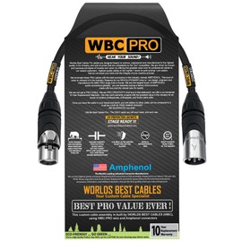 6 Inch - WBC-PRO-Quad Ultra-Silent Ultra-Flexible Balanced Star-Quad Cable with Amphenol Male & Female XLR Plugs & Black Tweed Jacket