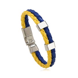 FORUBUS Ukraine Woven Leather Bracelet, Flag Coloring Bracelet for Women Men, National Rope Wristband Jewelry-leather