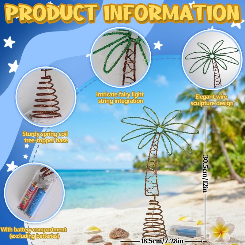 12" Metal Palm Coconut Summer Tree Topper Decor with LED