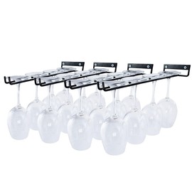 AMUFYSHH 4 Packs Wine Glass Rack Hanging Wine Glasses Holder Cup Wall Mounted Stemware Rack Under Cabinet Wire Wine Decor Racks Black 12 Inch