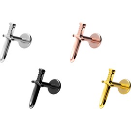 PIERCINGLINE Titanium Labret with Internal Thread | Sword | Piercing Ear Helix Lobe Tragus | Choice of Colours and Sizes, Titanium