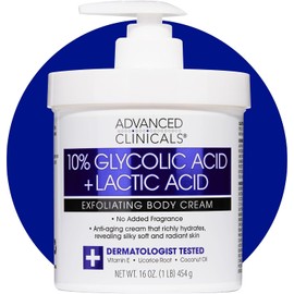 Advanced Clinicals- Loción corporal hidratante para el cuidado de la piel con 10% de ácido glicólico y ácido láctico AHA Exfoliating KP Bump Eraser B