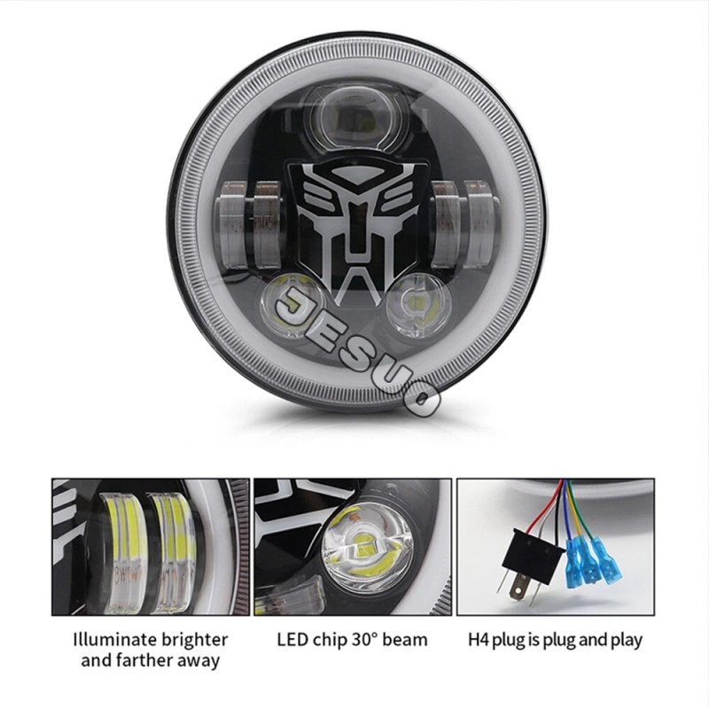 JESUO PAIR 7" inch Round LED Headlights High/Low Beam For