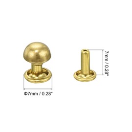 sourcing map 60 Set Round Studs Rivet, 7x7mm Brass Mushroom Shape Leather Rivet, Button Rivets Fastener for Leather Belt Wallet Handbag Leather Craft DIY Decoration (Gold)
