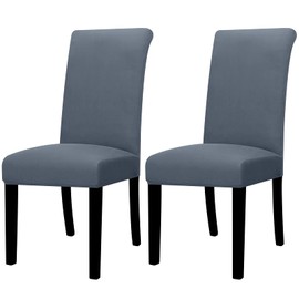 Lellen Dining Chair Covers Set of 2, Stretch Chair Covers Dining Chair Slipcovers Removable Washable Reusable Home & Kitchen Decor Protector Dining Room Chair Covers,Grey Blue