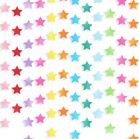 Patelai Glitter Star Garland Banner Decor, 130 Feet Bright Star Hanging Bunting Banner Backdrop for 2025 New Year Decor Graduation Wedding Birthday Christmas Party(Rainbow)