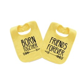 YSCULBUTOL Baby Twins Bibs Born Together Friends Forever Newborn Baby Cute Unisex Bibs Infant Twin Outfits(Yellow)
