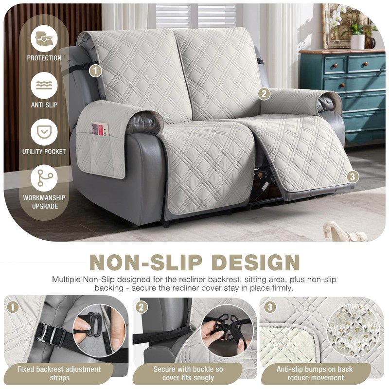 TAOCOCO 100% Waterproof Loveseat Recliner Cover with Straps, Split Loveseat