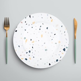Koyal Wholesale 13-Inch Abstract Charger Plates BULK for Weddings Birthday Party Baby Shower Events Bulk Heavy Duty Acrylic Charger Plates for Dinnerware Tableware Table Settings (24, Terrazzo)