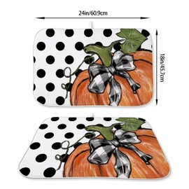 Fall Dish Drying Mats 18x24 Inches for Kitchen Counter Orange Pumpkin Maple Leaves and Polka Dot Fall Kitchen Decorations Drying Mats Autumn Thanksgiving Mat Drying Pad for Dining Room Decor