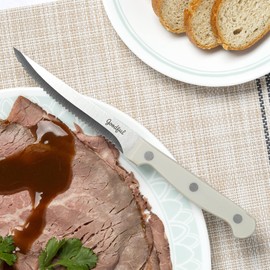 Goodful Premium Cutlery Steak Knife Set, High Carbon Stainless Steel, Full Tang, Triple Riveted Handles, 6-Piece, Cream