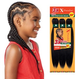 Sensationnel X-Pression Prestretched Braiding Hair - 3X Kids Braid 28 inch All Kanekalon Flame Retardant Synthetic Braid for Box Braids and Twists (1 pack, 1 JETBLACK)