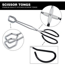 MSY BIGSUNNY Stainless Steel Scissor Tongs Heavy Duty Cooking Tongs with Soft Handles (1, Black 10")