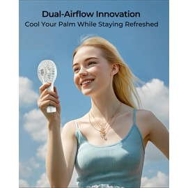 Portable Handheld Fan, 2000mah Rechargeable Battery, 5 Speed Wind, Led Display, Personal Mini Travel Fan, The Back of The Grip is Vented to Avoid Sweaty Hands-White