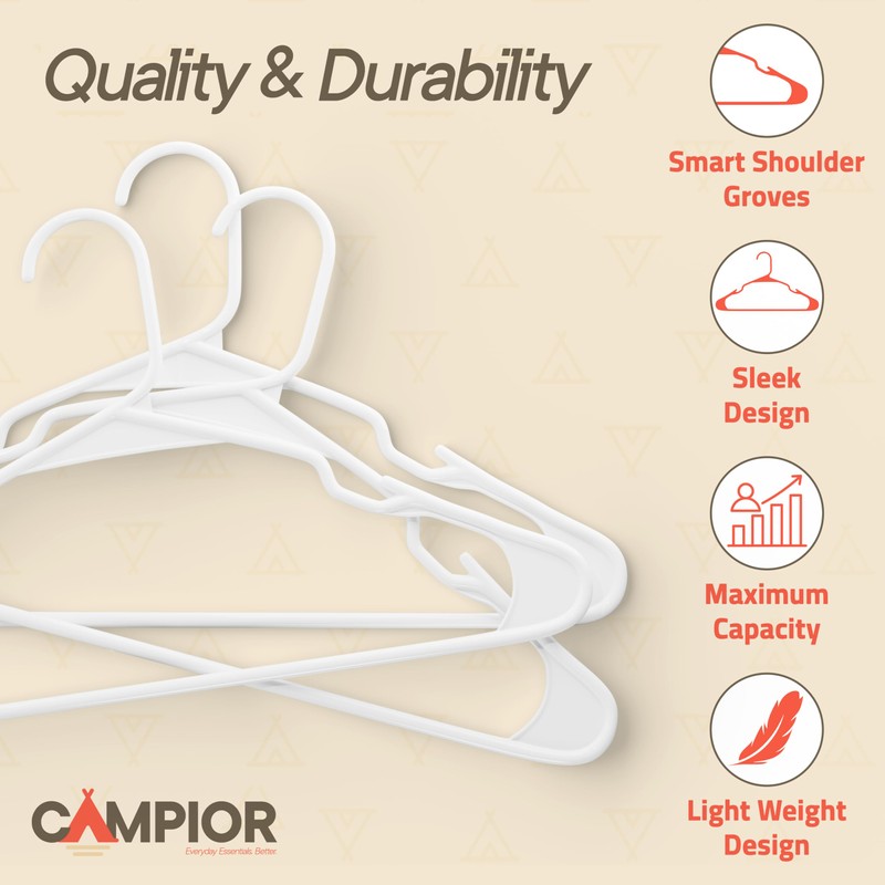White Plastic Hangers 100 Pack– Heavy-Duty Plastic Hangers Slim and