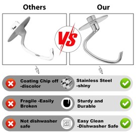 FavorKit Dough Hook for KitchenAid Tilt-head and 4.5-5.0 Quart Mixers, Polished Stainless Steel Dishwasher Safe Kneading Attachment for Bread,Pasta, Pizza...