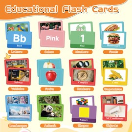 250 First Words Flashcards Images, Flash Cards for Toddlers Age 1 2 3, 125pcs Double Sided Learning Cards Baby Flash Cards Letters Numbers Colors Shapes Animals Landscapes Fruits Vegetables Foods