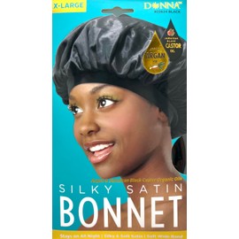 DONNA Argan & Black Castor Treatment Caps, Bonnet XL Size, Hair Bonnet for Sleeping Shower Cap Silk Bonnet, 1pc Black Color