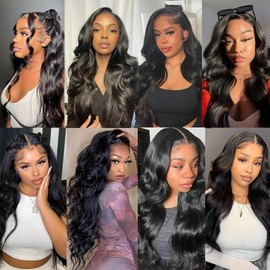 Zeslaerr Body Wave Human Hair Bundles 100% Unprocessed Glueless Hair Bundles Double Weft Weave Bundles Human Hair Extension #1b Natural Black Color 3 Bundles Total 300g 14 14 14 Inch