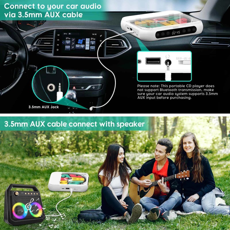 Unbranded 5V2A Bluetooth 5.3 CD Player W/Wired Earphone CD/MP3/WAV Portable