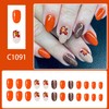 Almond Press on Nails Maple Leaf Fake Nails Thanksgiving Glue